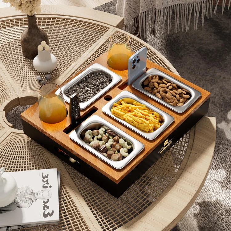 Elegant coffee bar organizer for sofa or couch.