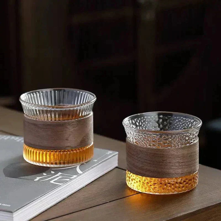 bamboo insulated glass cup host freeze cooling whisky