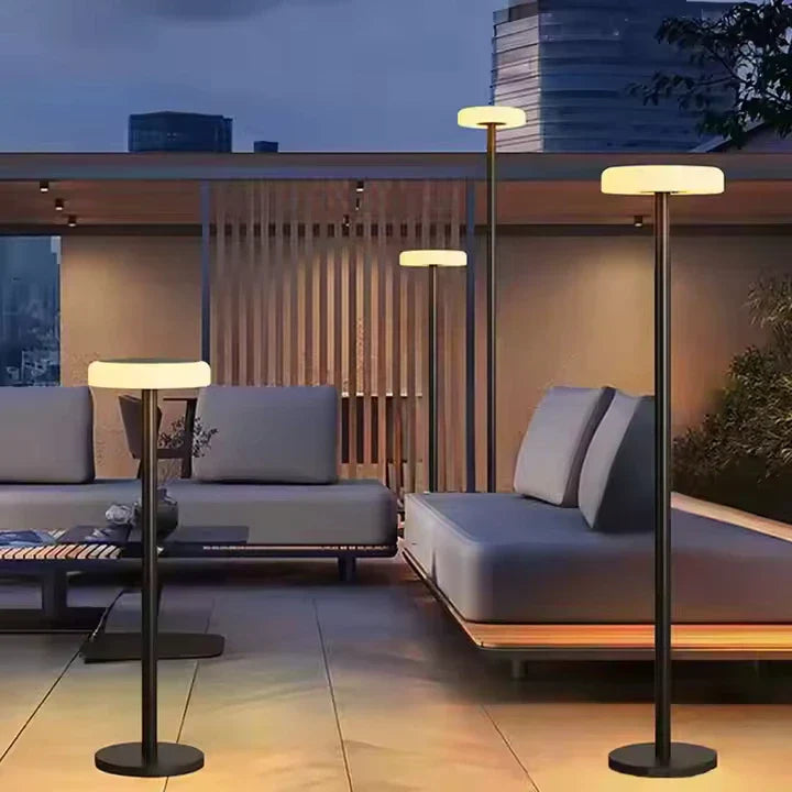 Smart Solar Disc Floor Lamp with warm lighting for your garden