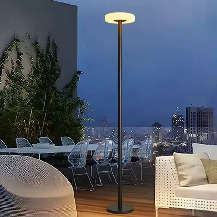 Warm LED light from solar-powered outdoor lamp