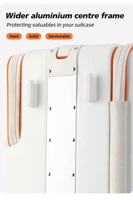 Sleek hard-shell travel luggage featuring a USB port and ergonomic handle for effortless mobility.