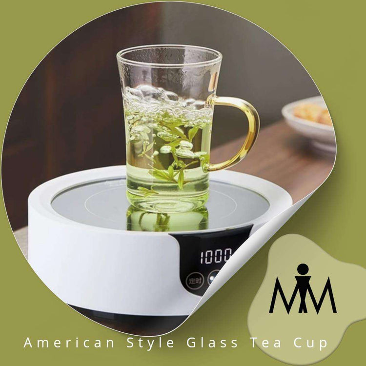 Borosilicate glass cup — clear 200ml crystal mug with handle for hot tea.
