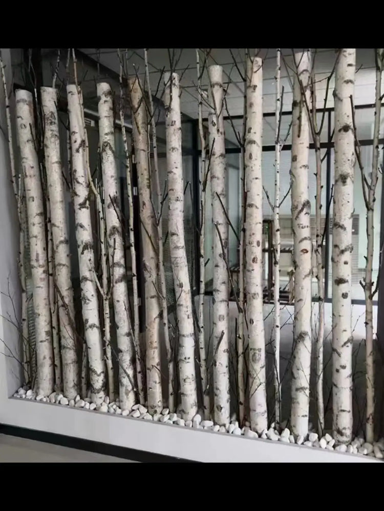 Realistic birch logs decor with LED lighting, perfect for home and events.