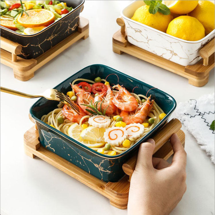 Square ceramic salad bowl with elegant design