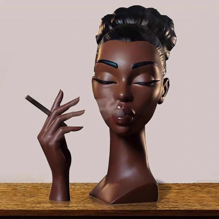 Black woman head incense burner sculpture 10 inches