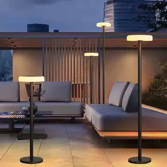 Smart Solar Disc Floor Lamp with warm lighting for your garden