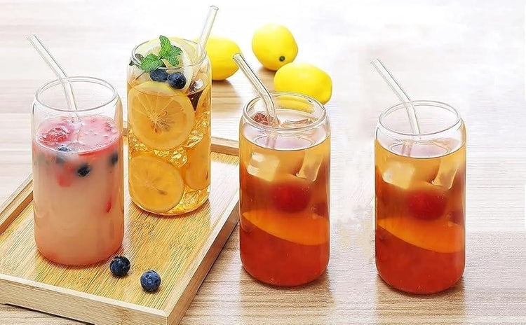 Elegant Drinkware Set: Highball Glasses with Reusable Straws and Lids