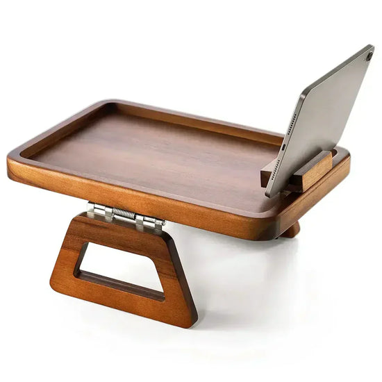 close up of Acacia wood armrest table grain on armrest tray
